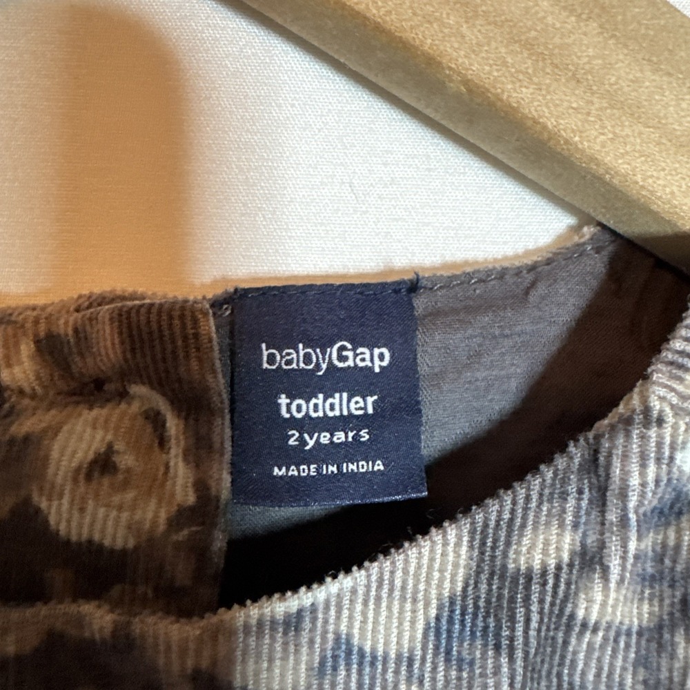 Baby Gap Size 2 T Girls Grey Brown Flowers Corduroy Dress Front Zippers Lined - Picture 8 of 8